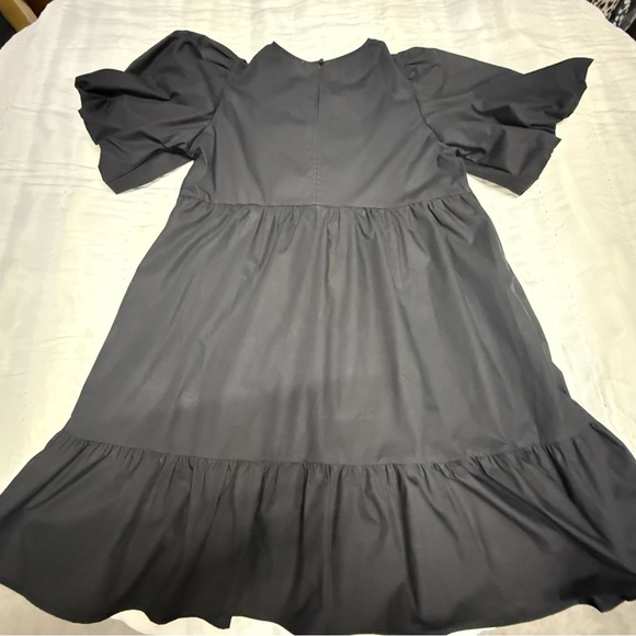 Black and White Embellished Midi Sundress with Puff Sleeves - Picture 4 of 4